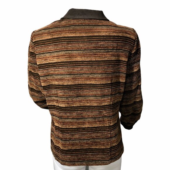R & K Original Blazer Womens 10P Button Down Jacket Brown Tan Red Striped Career - Picture 8 of 12